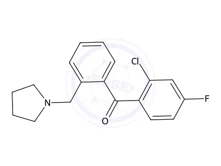 Chemical structure of 2-Chloro-4-fluoro-2-pyrrolidinomethyl benzophenone
