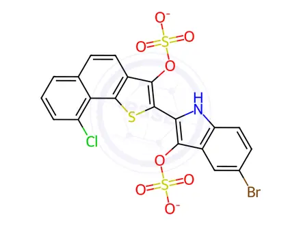 Chemical structure of disodium 5-bromo-2-[9-chloro-3-(sulphonatooxy)naphtho[1,2-b]thien-2-yl]-1H-indol-3-yl sulphate