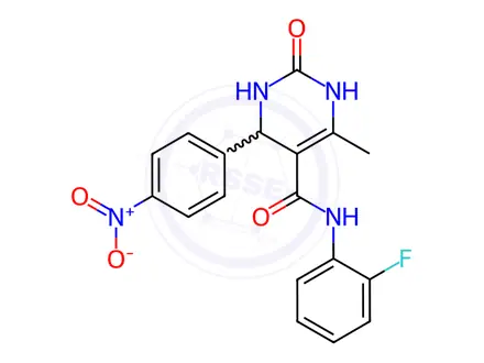 Chemical structure of N-(2-Fluorophenyl)-6-methyl-4-(4-nitrophenyl)-2-oxo-1,2,3,4-tetrahydropyrimidine-5-carboxamide