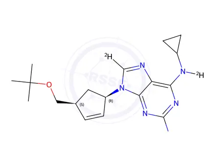 Chemical structure of N6-Cyclopropyl-9-[(1R,4S)-4-[(1,1-dimethylethoxy)methyl]-2-cyclopenten-1-yl]-9H-purine-2,6-diamine-d4