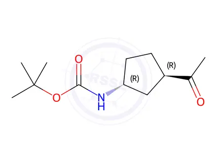 Chemical structure of CARBAMIC ACID, N-[(1R,3R)-3-ACETYLCYCLOPENTYL]-, 1,1-DIMETHYLETHYL ESTER