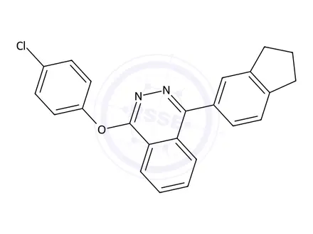 Chemical structure of 1-(4-Chlorophenoxy)-4-(2,3-dihydro-1H-inden-5-yl)phthalazine