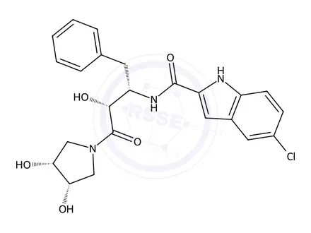 Chemical structure of 5-Chloro-N-((2S,3R)-4-((3R,4S)-3,4-dihydroxypyrrolidin-1-yl)-3-hydroxy-4-oxo-1-phenylbutan-2-yl)-1H-indole-2-carboxamide
