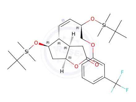 Chemical structure of 2H-Cyclopenta[b]furan-2-one, 5-[[(1,1-dimethylethyl)dimethylsilyl]oxy]-4-[(1Z,3R)-3-[[(1,1-dimethylethyl)dimethylsilyl]oxy]-4-[3-(trifluoromethyl)phenoxy]-1-buten-1-yl]hexahydro-, (3aR,4R,5R,6aS)-