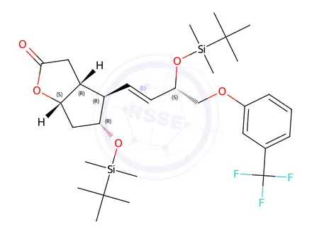 Chemical structure of 2H-Cyclopenta[b]furan-2-one, 5-[[(1,1-dimethylethyl)dimethylsilyl]oxy]-4-[(1E,3S)-3-[[(1,1-dimethylethyl)dimethylsilyl]oxy]-4-[3-(trifluoromethyl)phenoxy]-1-buten-1-yl]hexahydro-, (3aR,4R,5R,6aS)-