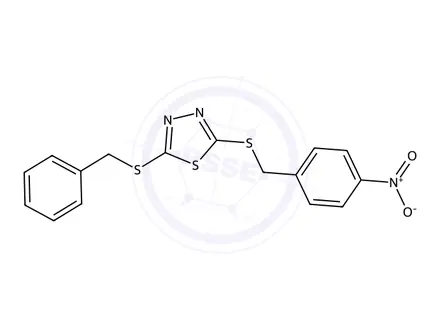 Chemical structure of 2-(Benzylthio)-5-((4-nitrobenzyl)thio)-1,3,4-thiadiazole