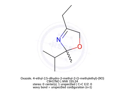 Chemical structure of Oxazole, 4-ethyl-2,5-dihydro-2-methyl-2-(1-methylethyl)-(9CI)