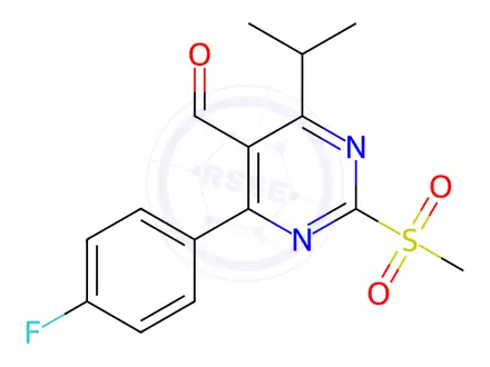 Chemical structure of 4-(4-Fluorophenyl)-5-formyl-6-isopropyl-2-methylsulfonylpyrimidine