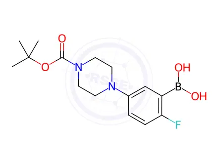 Chemical structure of (5-{4-[(tert-Butoxy)carbonyl]piperazin-1-yl}-2-fluorophenyl)boronic acid