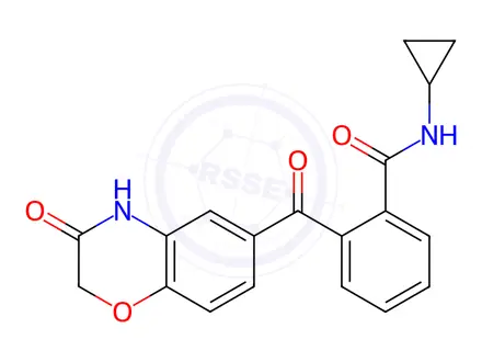Chemical structure of N-cyclopropyl-2-(3-oxo-3,4-dihydro-2H-benzo[b][1,4]oxazine-6-carbonyl)benzamide