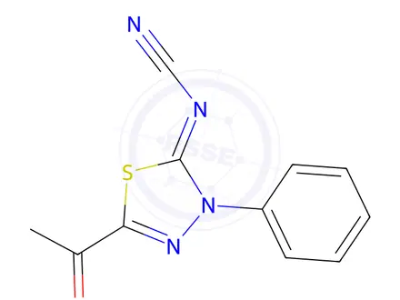 Chemical structure of 2-Acetyl-5-cyanimino-4,5-dihydro-4-phenyl-1,3,4-thiadiazole