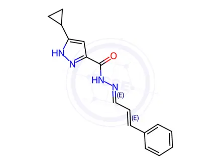 Chemical structure of 3-cyclopropyl-N-((1E,2E)-3-phenylallylidene)-1H-pyrazole-5-carbohydrazide