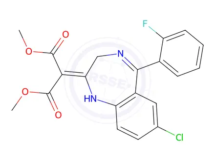 Chemical structure of Dimethyl 2-(7-chloro-5-(2-fluorophenyl)-1,3-dihydro-2H-benzo[e][1,4]diazepin-2-ylidene)malonate