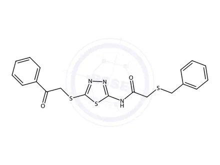 Chemical structure of 2-(Benzylthio)-N-(5-((2-oxo-2-phenylethyl)thio)-1,3,4-thiadiazol-2-yl)acetamide