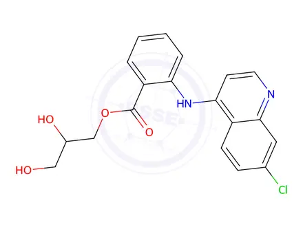 Chemical structure of 5-oxo-L-proline, compound with 2,3-dihydroxypropyl N-(7-chloro-4-quinolyl)anthranilate (1:1)