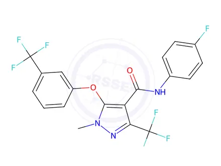 Chemical structure of N-(4-fluorophenyl)-1-methyl-3-(trifluoromethyl)-5-(3-(trifluoromethyl)phenoxy)-1H-pyrazole-4-carboxamide