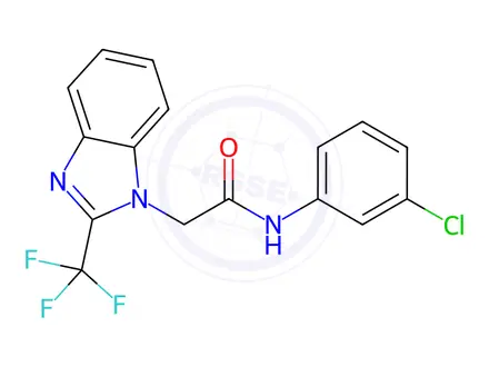 Chemical structure of N-(3-chlorophenyl)-2-(2-(trifluoromethyl)-1H-benzo[d]imidazol-1-yl)acetamide