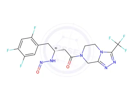 Chemical structure of (R)-N-(4-oxo-4-(3-(trifluoromethyl)-5,6-dihydro-[1,2,4]triazolo[4,3-a]pyrazin-7(8H)-yl)-1-(2,4,5-trifluorophenyl)butan-2-yl)nitrousamide