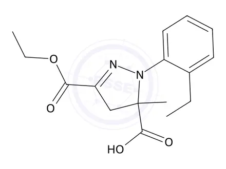 Chemical structure of 3-(Ethoxycarbonyl)-1-(2-ethylphenyl)-5-methyl-4,5-dihydro-1h-pyrazole-5-carboxylic acid
