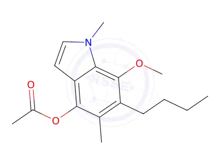 Chemical structure of 6-Butyl-7-methoxy-1,5-dimethyl-1H-indol-4-yl acetate