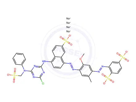 Chemical structure of tetrasodium 2-[[4-[[4-[[4-chloro-6-[N-(sulphonatomethyl)anilino]-1,3,5-triazin-2-yl]amino]-7-sulphonato-1-naphthyl]azo]-5-methoxy-o-tolyl]azo]benzene-1,4-disulphonate