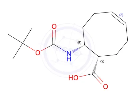 Chemical structure of (1S,8R)-8-((tert-Butoxycarbonyl)amino)cyclooct-4-ene-1-carboxylic acid