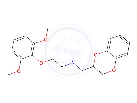 Chemical structure of N-((2,3-Dihydrobenzo[b][1,4]dioxin-2-yl)methyl)-2-(2,6-dimethoxyphenoxy)ethan-1-amine