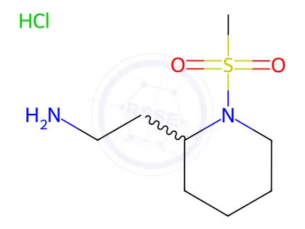 Chemical structure of 2-(1-(Methylsulfonyl)piperidin-2-yl)ethan-1-amine Hydrochloride