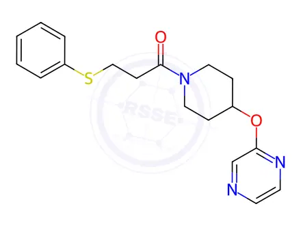Chemical structure of 3-(Phenylthio)-1-(4-(pyrazin-2-yloxy)piperidin-1-yl)propan-1-one