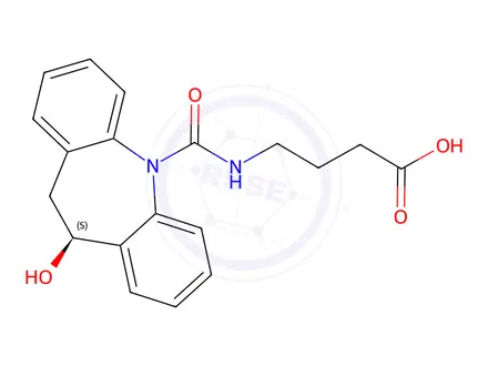 Chemical structure of (S)-4-(10-Hydroxy-10,11-dihydro-5H-dibenzo[b,f]azepine-5-carboxamido)butanoic acid