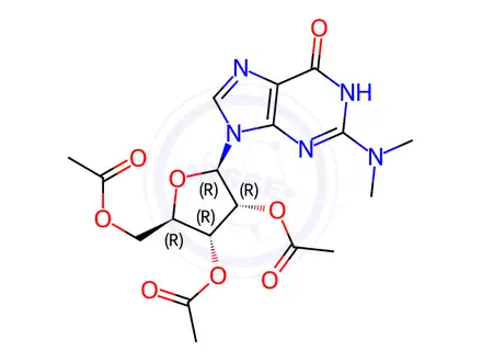 Chemical structure of 2’,3’,5’-Tri-O-acetyl-2N,2N-dimethyl Guanosine