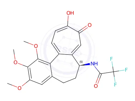 Chemical structure of 2,2,2-trifluoro-N-[(7S)-10-hydroxy-1,2,3-trimethoxy-9-oxo-6,7-dihydro-5H-benzo[a]heptalen-7-yl]acetamide 71295-34-6 Acetamide, 2,2,2-trifluoro-N-(5,6,7,9-tetrahydro-10-hydroxy-1,2,3-trimethoxy-9-oxobenzo[a]heptalen-7-yl)-, (S)- Colchiceine analog N-Trifluoroacetyl-N-deacetylcolchiceine
