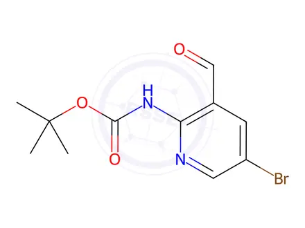 Chemical structure of (5-Bromo-3-formyl-pyridin-2-yl)-carbamic acid tert-butyl ester