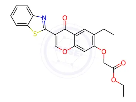 Chemical structure of ethyl 2-((3-(benzo[d]thiazol-2-yl)-6-ethyl-4-oxo-4H-chromen-7-yl)oxy)acetate