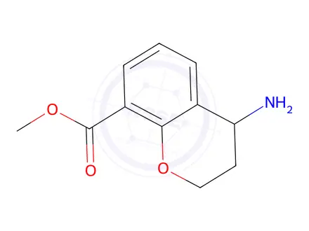 Chemical structure of 2H-1-Benzopyran-8-carboxylicacid,4-amino-3,4-dihydro-,methylester,(+)-(9CI)