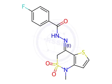 Chemical structure of 4-Fluoro-N'-(1-methyl-2,2-dioxido-1H-thieno[3,2-c][1,2]thiazin-4(3H)-ylidene)benzohydrazide