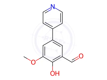 Chemical structure of Benzaldehyde, 2-hydroxy-3-methoxy-5-(4-pyridinyl)-