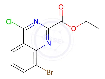 Chemical structure of ethyl 8-bromo-4-chloro-quinazoline-2-carboxylate