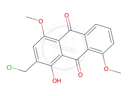 Chemical structure of 2-(Chloromethyl)-1-hydroxy-4,8-dimethoxyanthracene-9,10-dione
