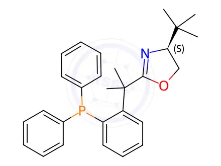 Chemical structure of Oxazole, 4-(1,1-dimethylethyl)-2-[1-[2-(diphenylphosphino)phenyl]-1-methylethyl]-4,5-dihydro-, (4S)-