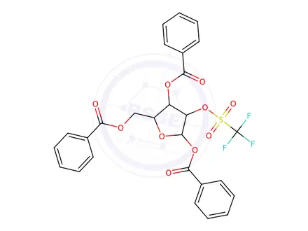 Chemical structure of 1,3,5-Tri-O-benzoyl-2-O-(trifluoromethanesulfonyl)-a-D-ribofuranose