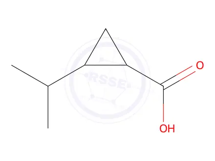 Chemical structure of 2-(propan-2-yl)cyclopropane-1-carboxylic acid