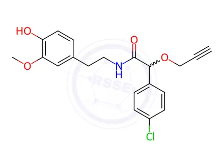 Chemical structure of 2-(4-Chlorophenyl)-N-(2-(4-hydroxy-3-methoxyphenyl)ethyl)-2-prop-2-ynyloxyacetamide