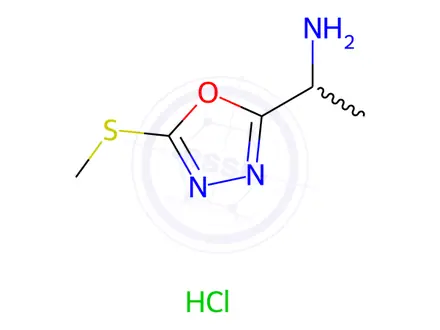 Chemical structure of 1-[5-(Methylsulfanyl)-1,3,4-oxadiazol-2-yl]-1-ethanamine hydrochloride