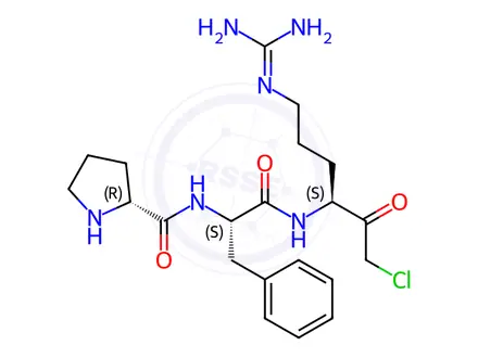 Chemical structure of (R)-N-((S)-1-(((S)-1-Chloro-6-guanidino-2-oxohexan-3-yl)amino)-1-oxo-3-phenylpropan-2-yl)pyrrolidine-2-carboxamide