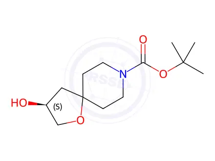 Chemical structure of 1-Oxa-8-azaspiro[4.5]decane-8-carboxylic acid, 3-hydroxy-, 1,1-dimethylethyl ester, (3S)-
