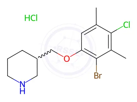 Chemical structure of 3-[(2-Bromo-4-chloro-3,5-dimethylphenoxy)methyl]-piperidine hydrochloride