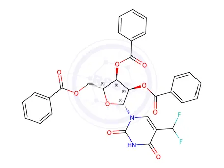 Chemical structure of 2',3',5'-Tri-O-benzoyl-5-difluoromethyluridine