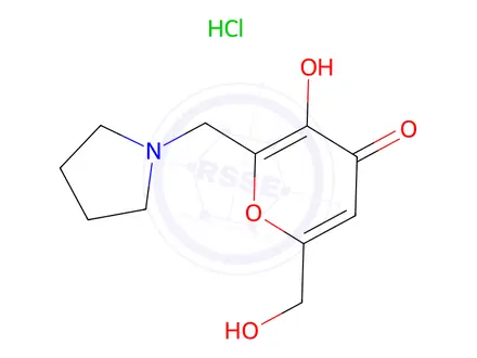 Chemical structure of 3-Hydroxy-6-(hydroxymethyl)-2-(pyrrolidin-1-ylmethyl)-4H-pyran-4-one hydrochloride