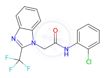 Chemical structure of N-(2-chlorophenyl)-2-(2-(trifluoromethyl)-1H-benzo[d]imidazol-1-yl)acetamide